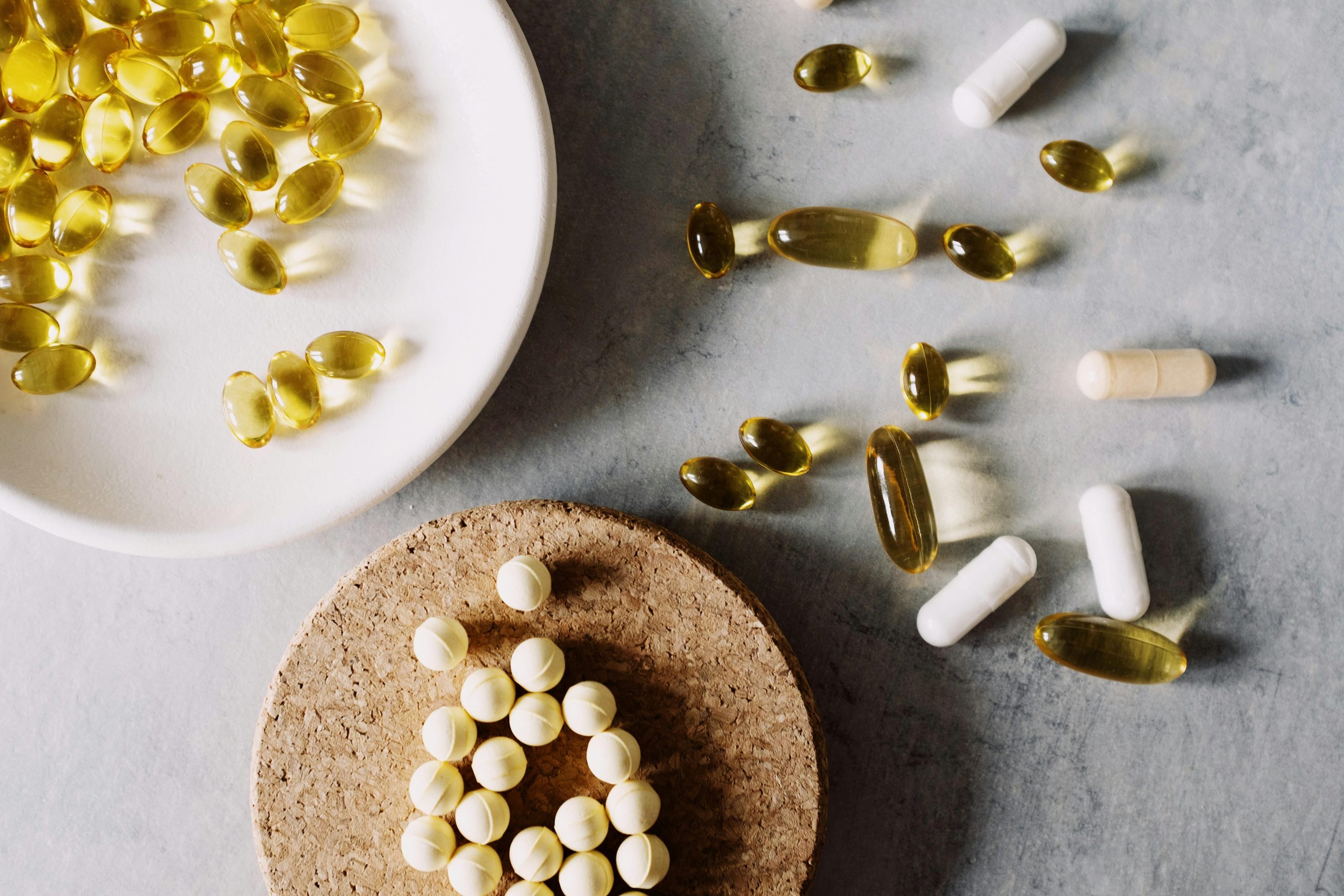 Medications and supplements on a table