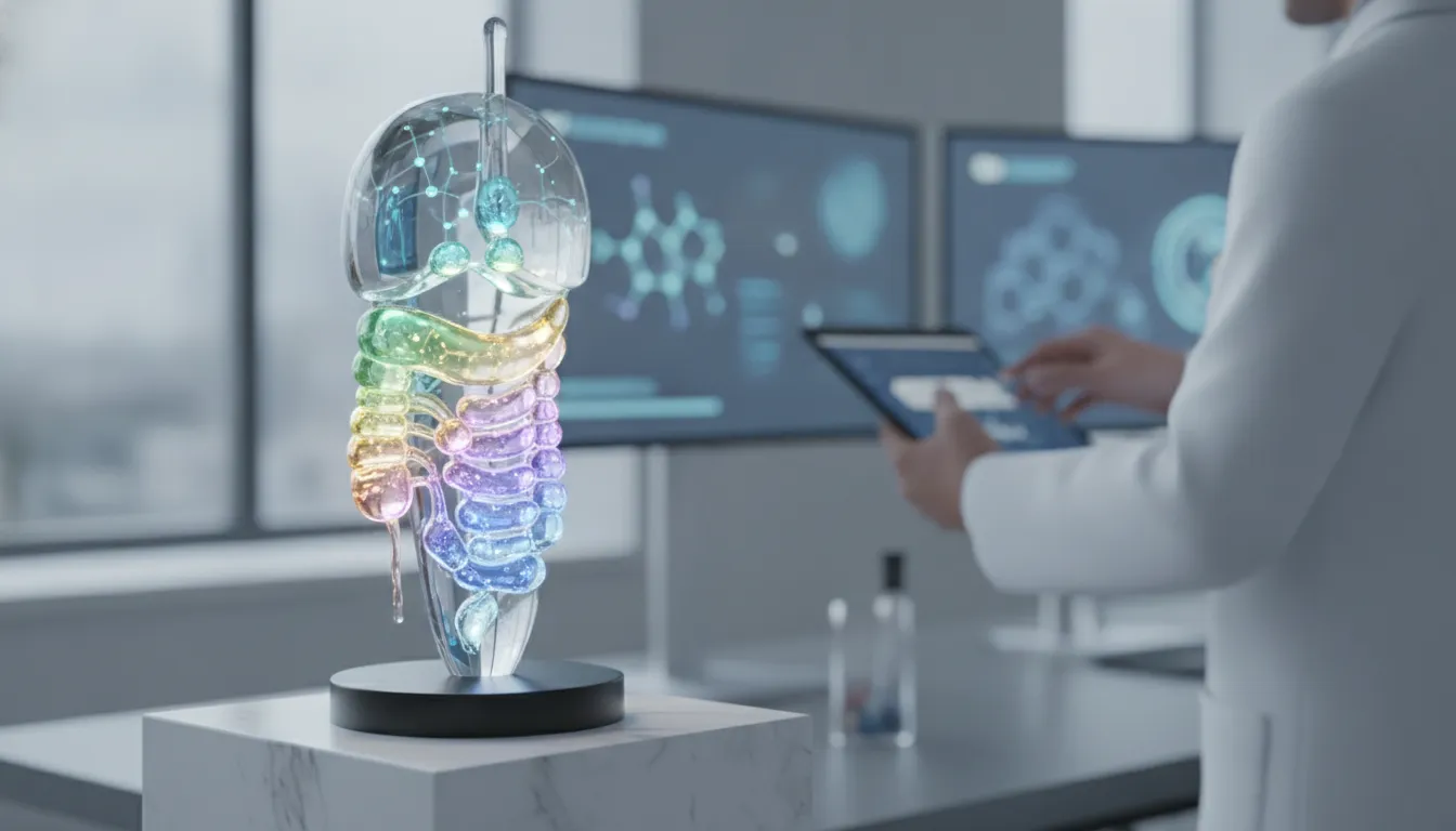 Colorful anatomical model of the human endocrine system showing hormone-producing glands.