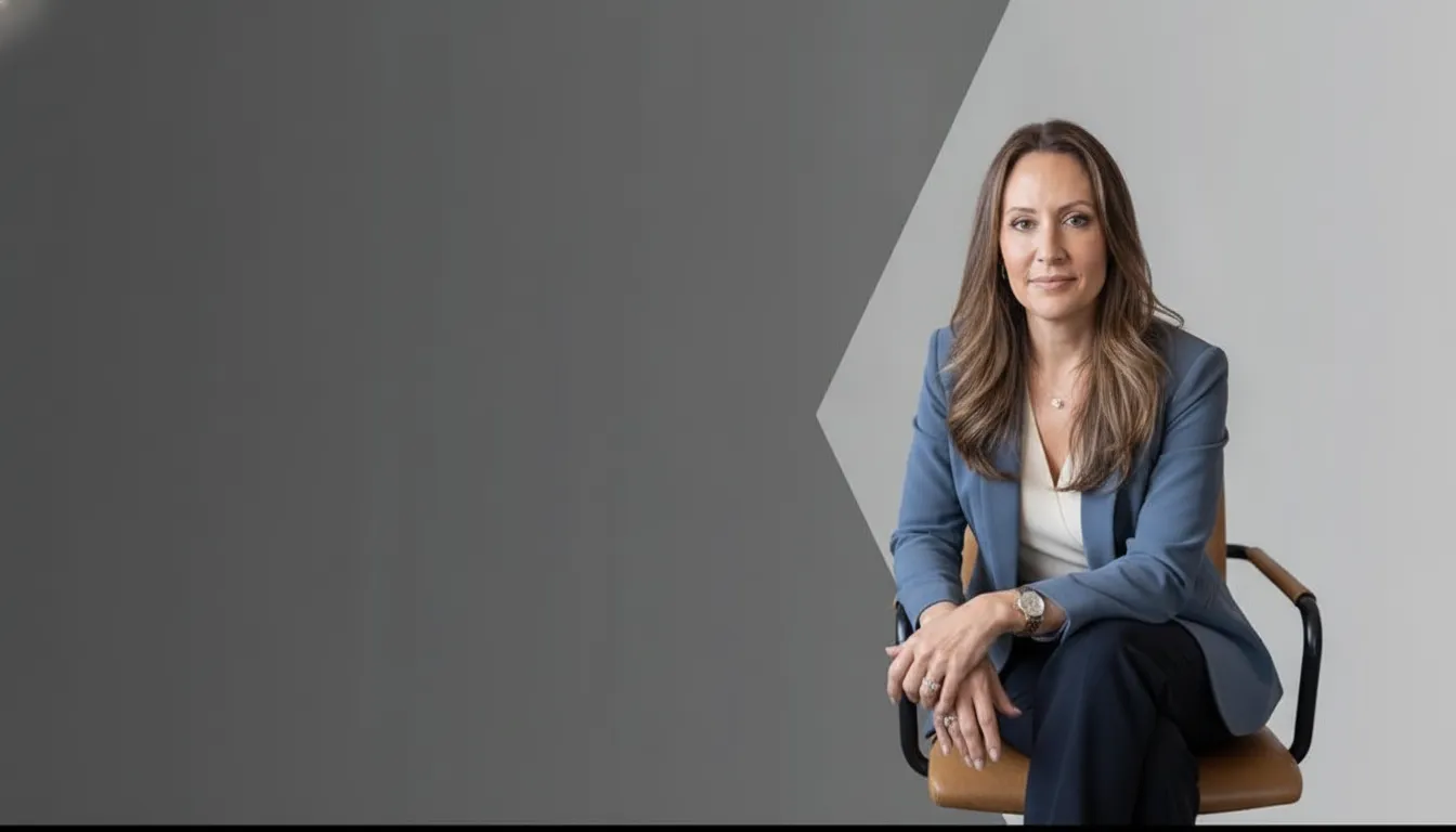 Woman in a blue blazer seated in a chair, representing female sexual health care.