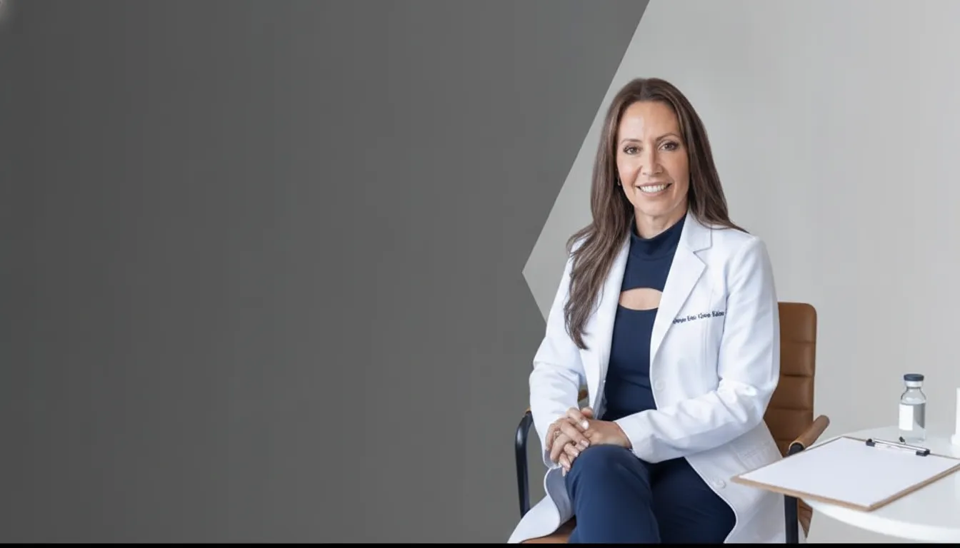 Female doctor discussing peptide therapy costs with a patient in a clinic.