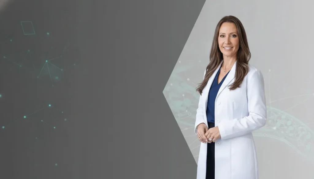 Smiling female doctor in a white coat.